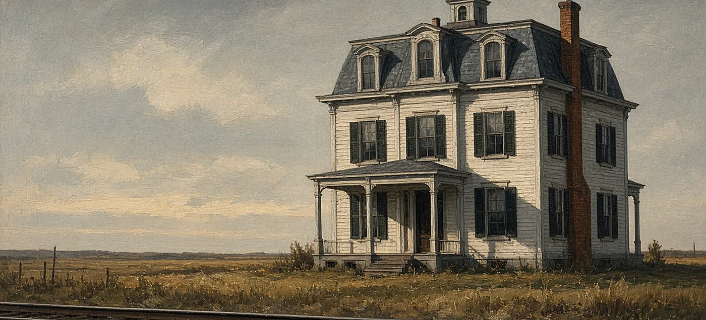 A painted house standing alone in open country